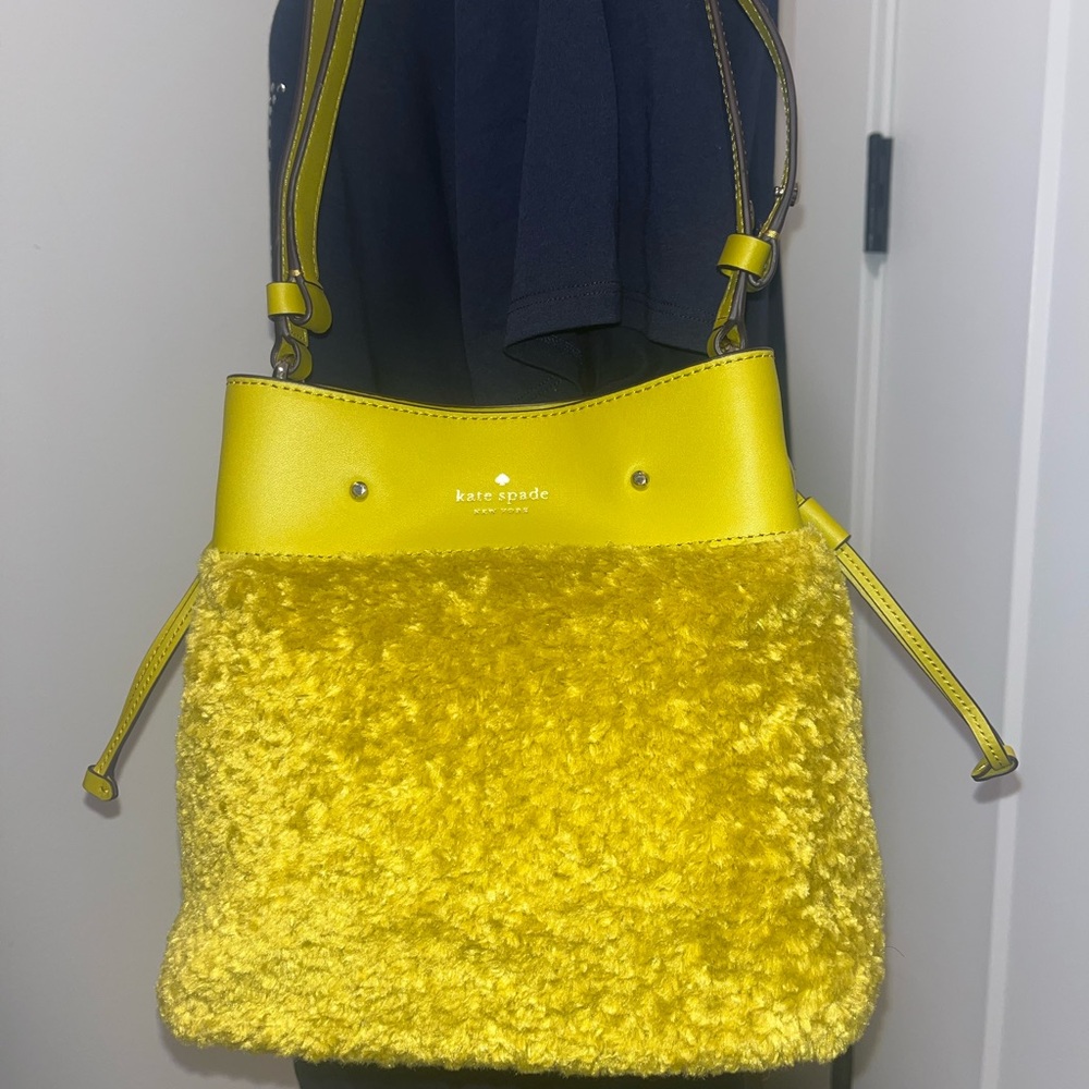 Kate Spade Small Marti Faux Fur Bucket Bag in Citron Sapphire NWOT